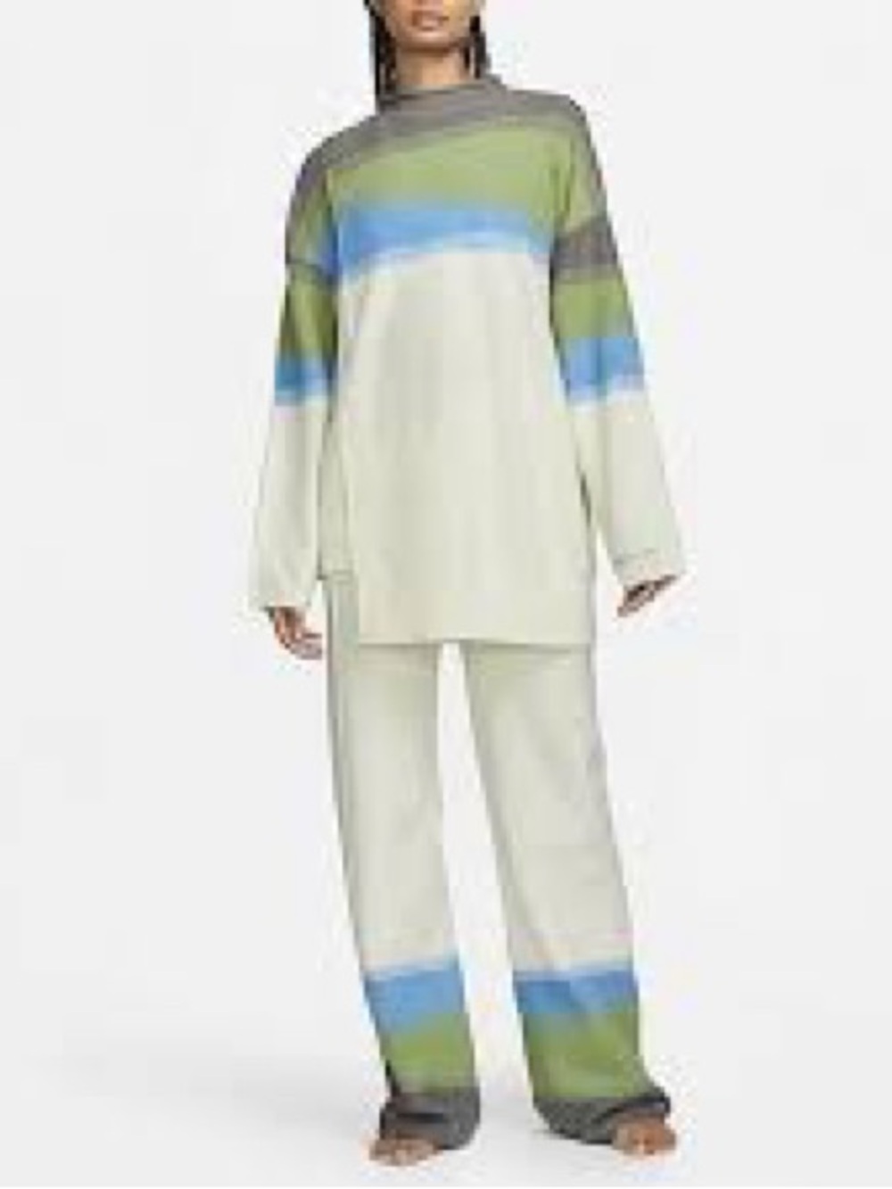 Nike Yoga Therma Fit ADV Wool Blend Blue and Green Top and Pants Size L NWT
